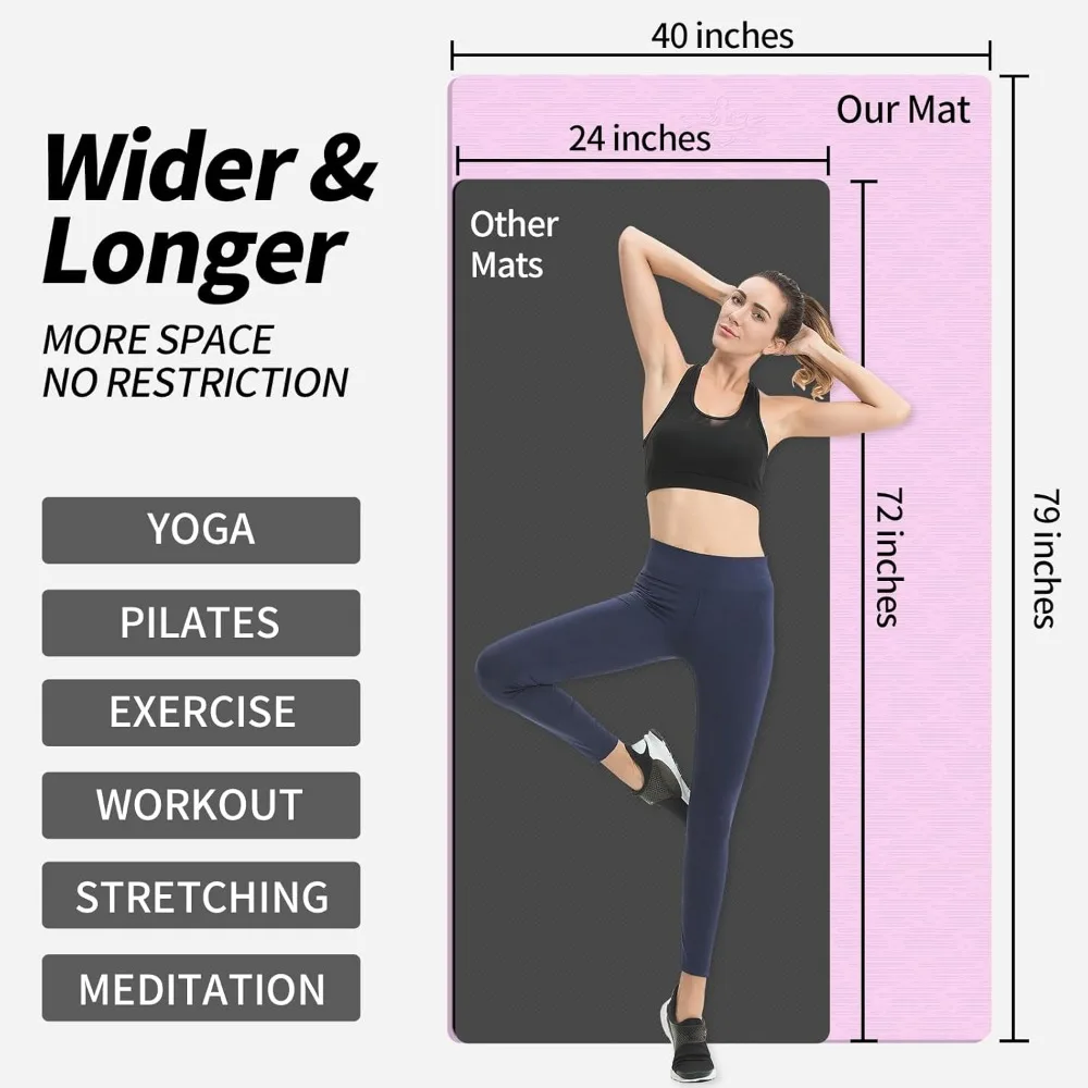 سجادة يوجا TPE طويلة جدًا 79 × 40 سميكة غير قابلة للانزلاق لصالة الألعاب الرياضية المنزلية واليوجا والبيلاتس وتدريبات اللياقة البدنية
