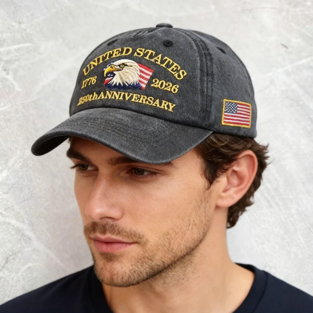 American 250th Anniversary Flag Embroidered Baseball Cap Spring and Summer Retro Washed Cowboy Hat Outdoor Baseball Cap