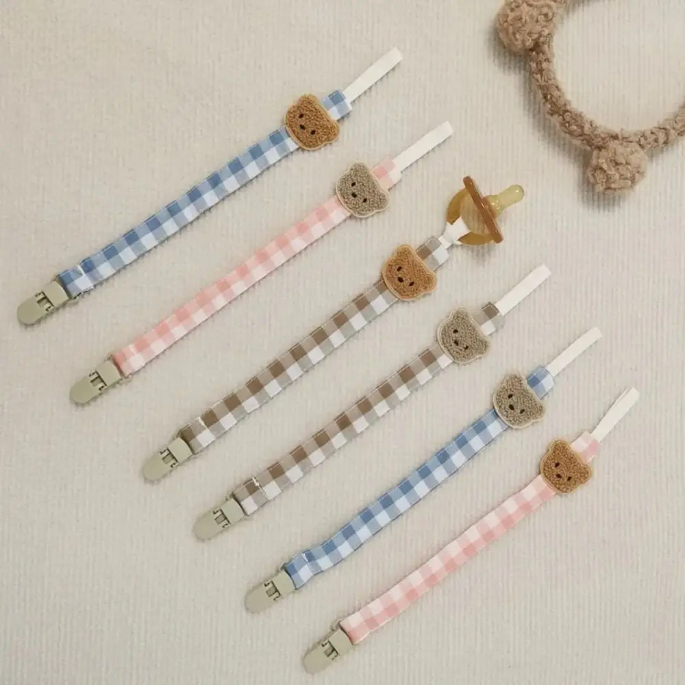 

Cute Embroidery Baby Cloth Pacifier Chain Lattice Adjustable Soother Holder Bear Dummy Clips Nipple Holder Clips Baby