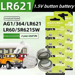 5-60PCS AG1 LR621 1.55V Alkaline Button Battery, SR621SW 364 164 SR60 363 621 SR621 L621 CX60 Coin Cell for Watch Clock Remote