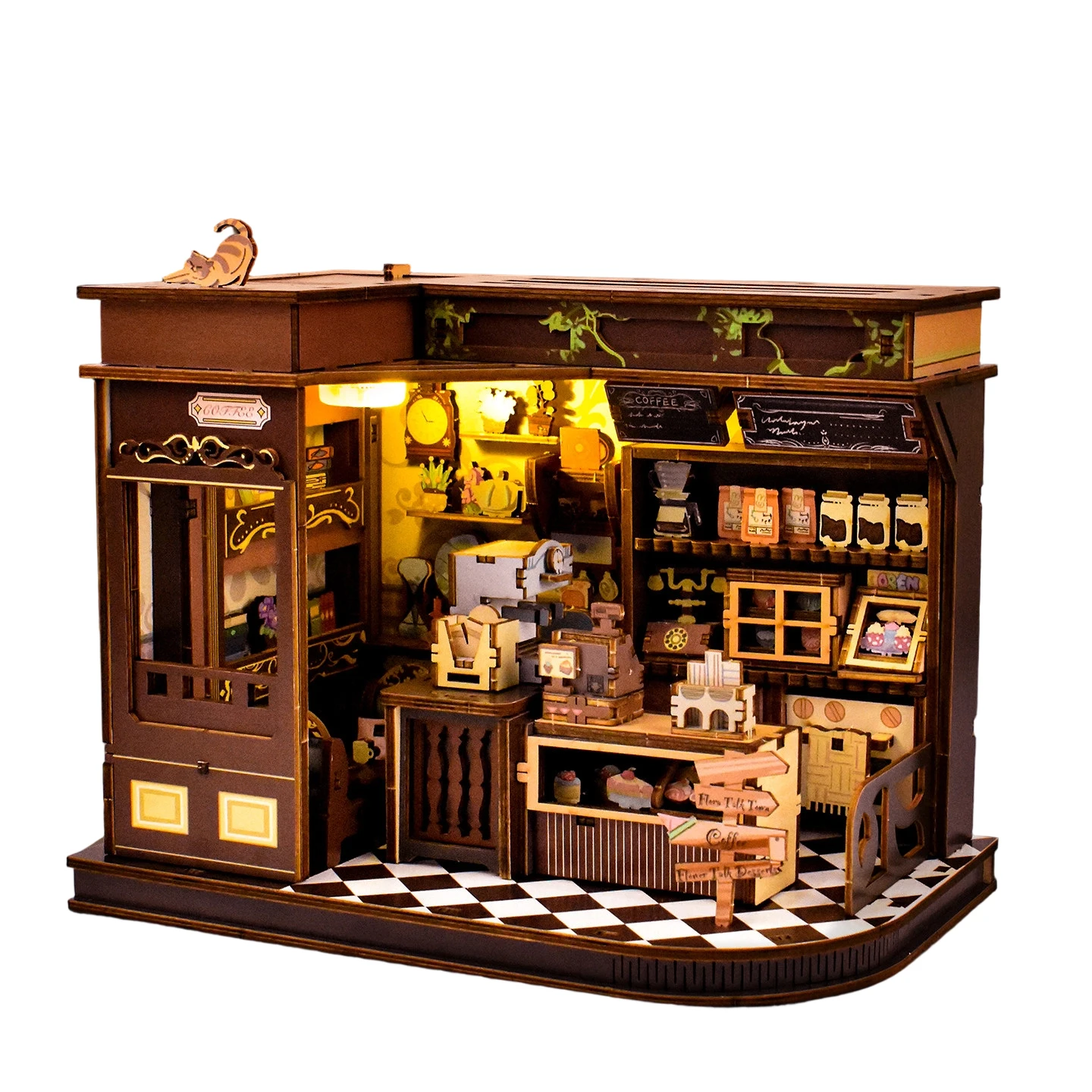 

Набор для сборки миниатюрной деревянной кофейни DIY с мебелью и LED-подсветкой, кукольный домик, подарок на день рождения для друзей