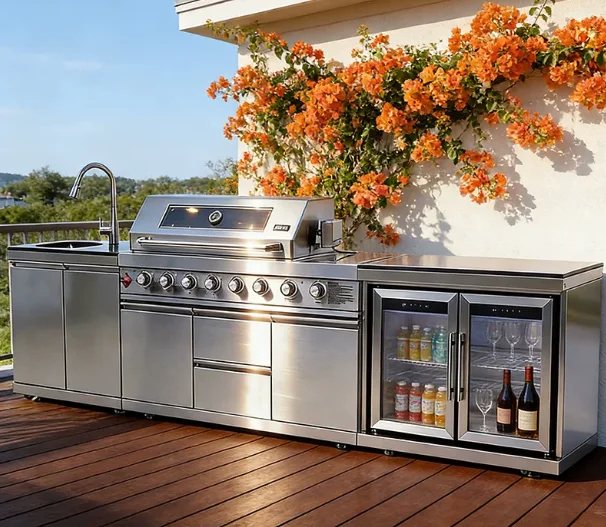 High Quality Heavy Duty Weather Resistant Formaldehyde Free Modular Outdoor Kitchen With BBQ Grill For Garden Patio Home Use