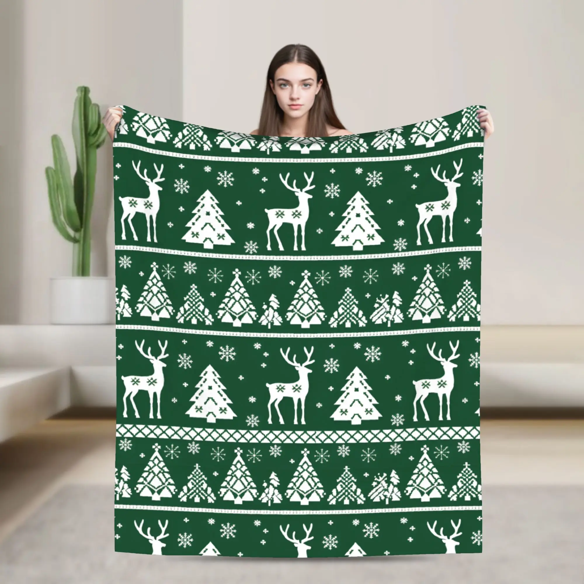 winter snowflakes christmas santa claus checkered snow Accessories Blankets Lightweight Thin Fleece  Throw Blanket Cozy Plush