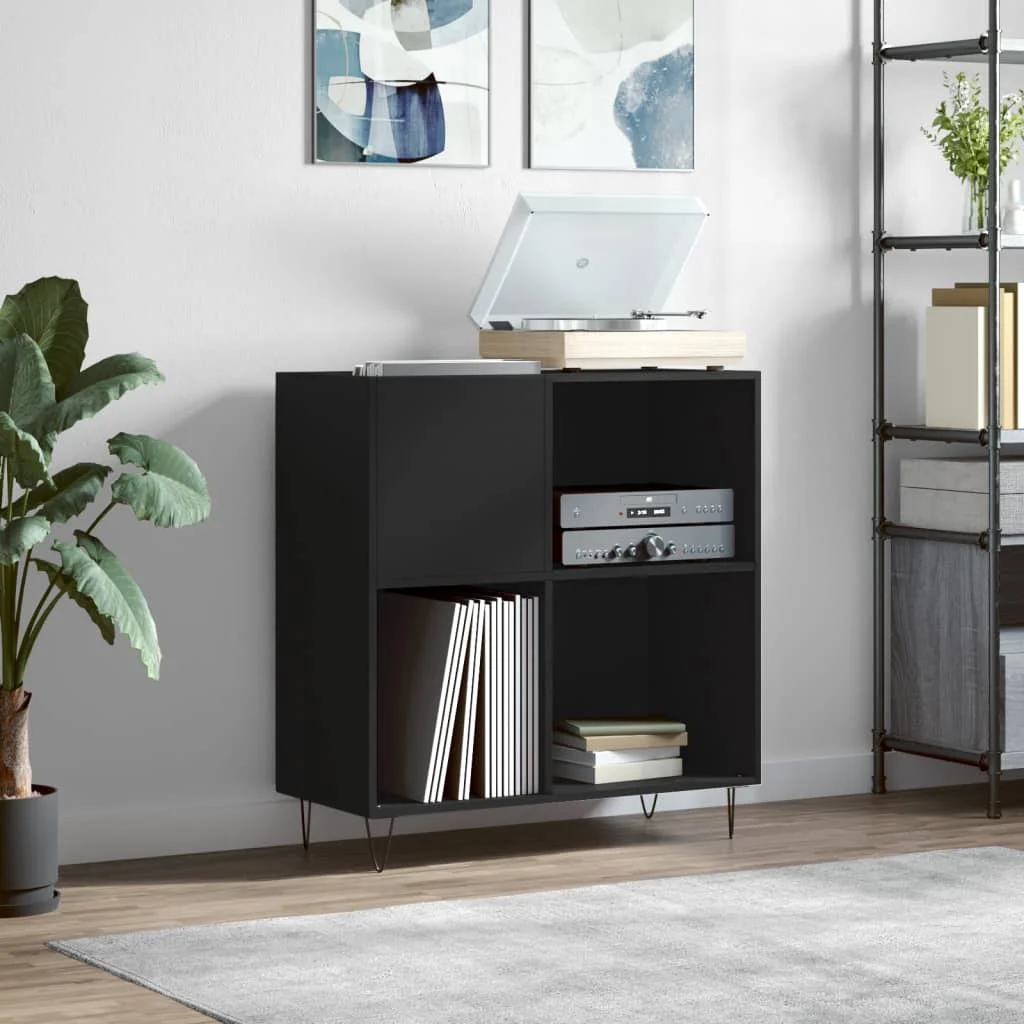 Record Cabinet Engineered Wood for Player Vinyl Storage Black 84.5x38x89cm