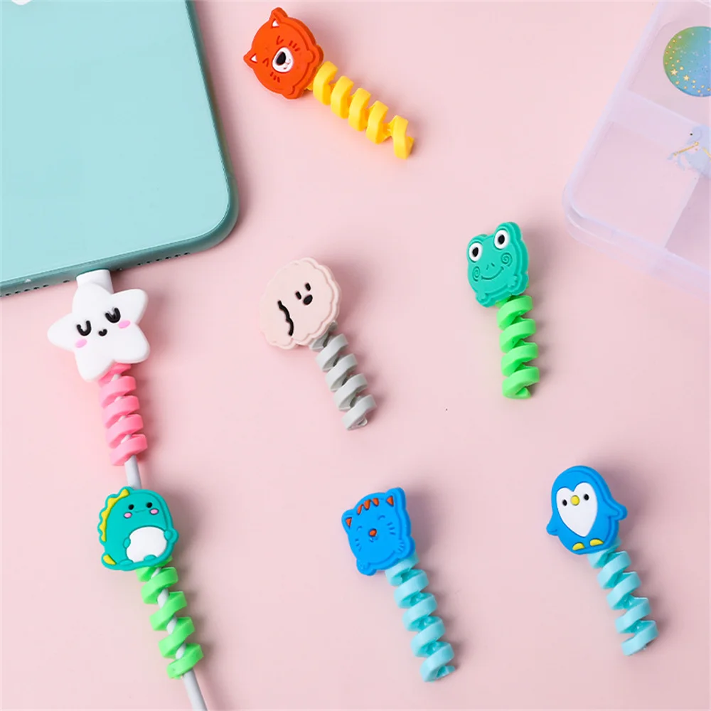 Cute Cartoon Animal Spiral Protector Data Line Cord Protector Protective Case For iphone Cable Winder Cover USB Charger Cable