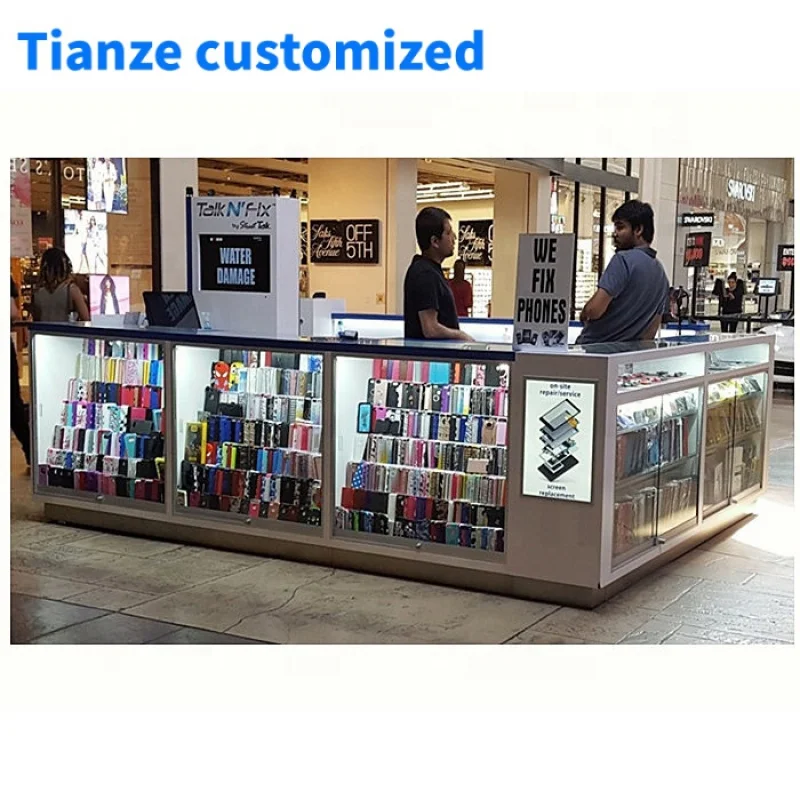 

（customized）Modern Design Cellphone Accessories Kiosk Mall Wooden Phone Accessories Showcase Phone Repair Kiosk