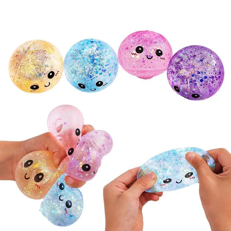 Glitter Bun  Sensory Squeeze Balls With Cute Cartoon Smiling Face Dumpling Toy For Stress Relief Birthday Gifts