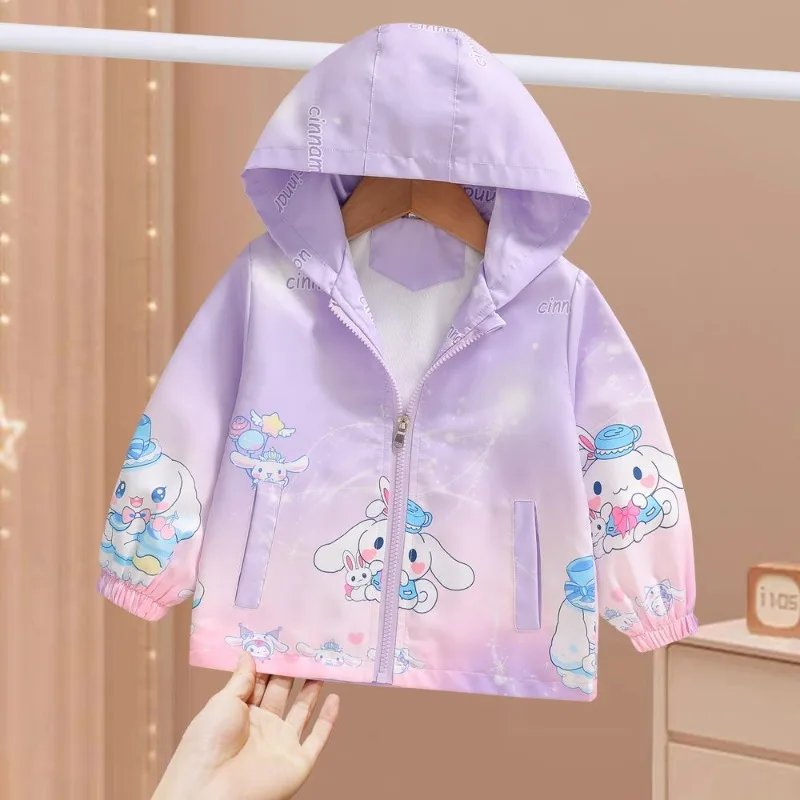 

Kawaii Cinnamoroll Sanrio Student Cute Cartoon Long Sleeve Jacket Children Long Sleeved Sportswear Hooded Windbreaker for Kids