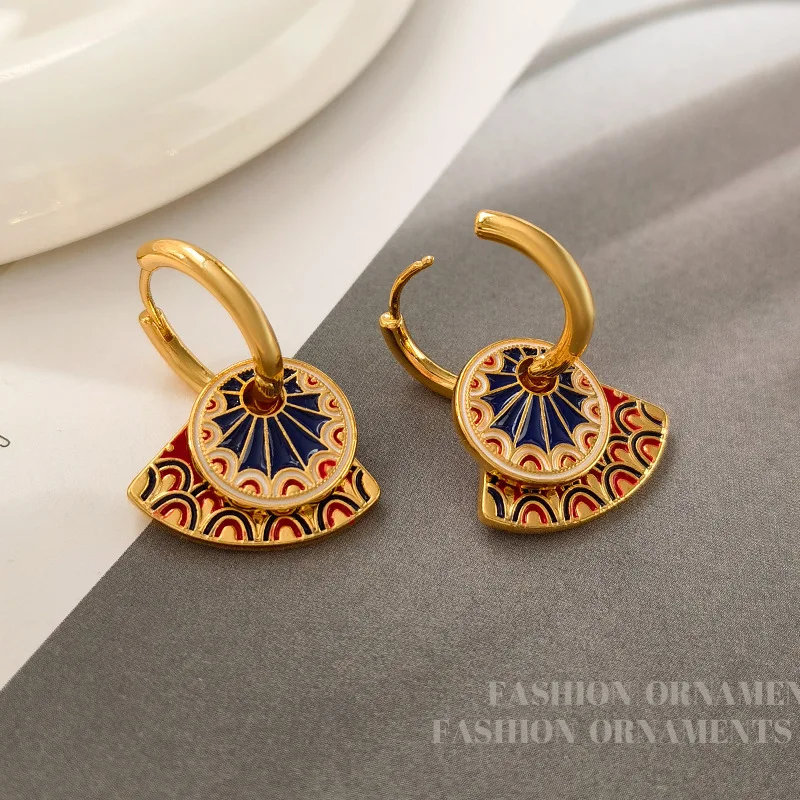 Fashion Jewelry Vintage Temperament Splicing Color Buckle With Enamel Drop Earrings For Girl Women Popular Ear Accessories