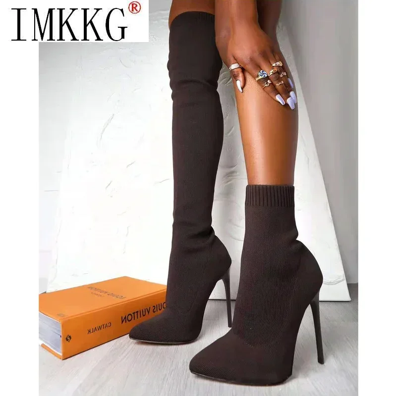 2024 Thigh High Boots Over The Knee Elastic Stretch Boots Women Sexy Knee High Heels Sock Boots New Botas De Mujer Size 36-43