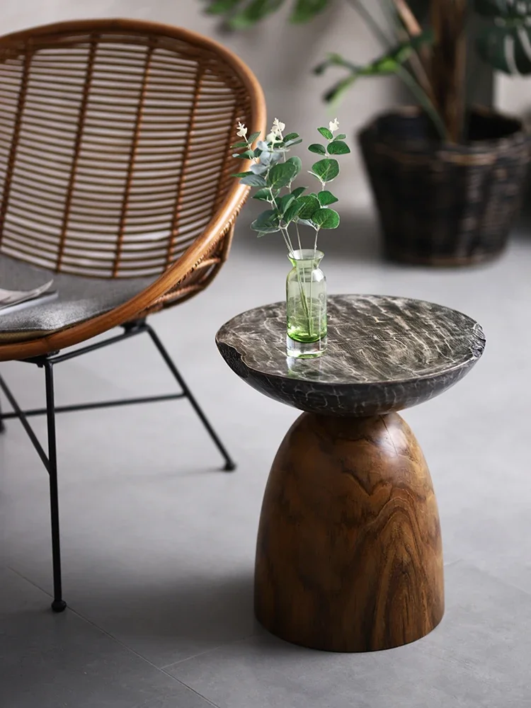 

Чайный столик из массива дерева для гостиной, дома, простой тиковый столик, круглый чайный столик в стиле B & B, ретро-балкон, приставной столик для двора