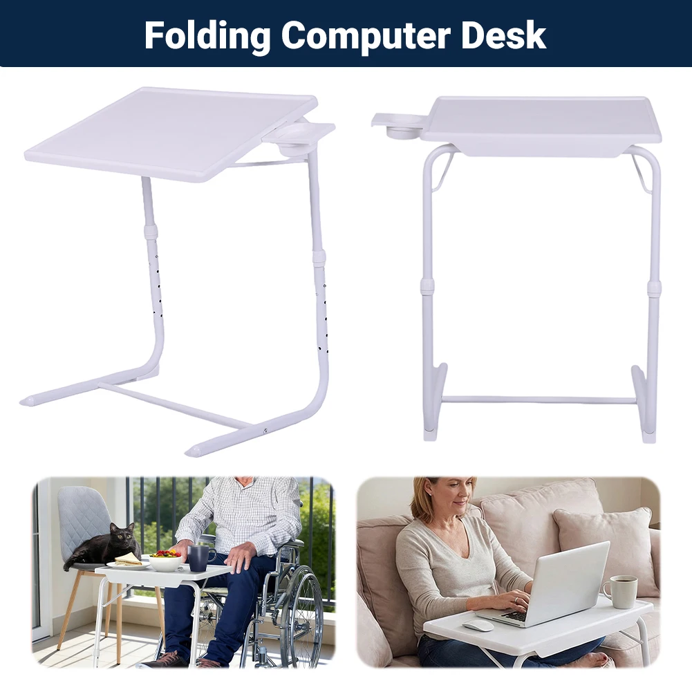 

Регулируемый складной столик для ноутбука и телевизора, портативный стол-подставка с отсеком для хранения и подставкой для напитков, столик для закусок