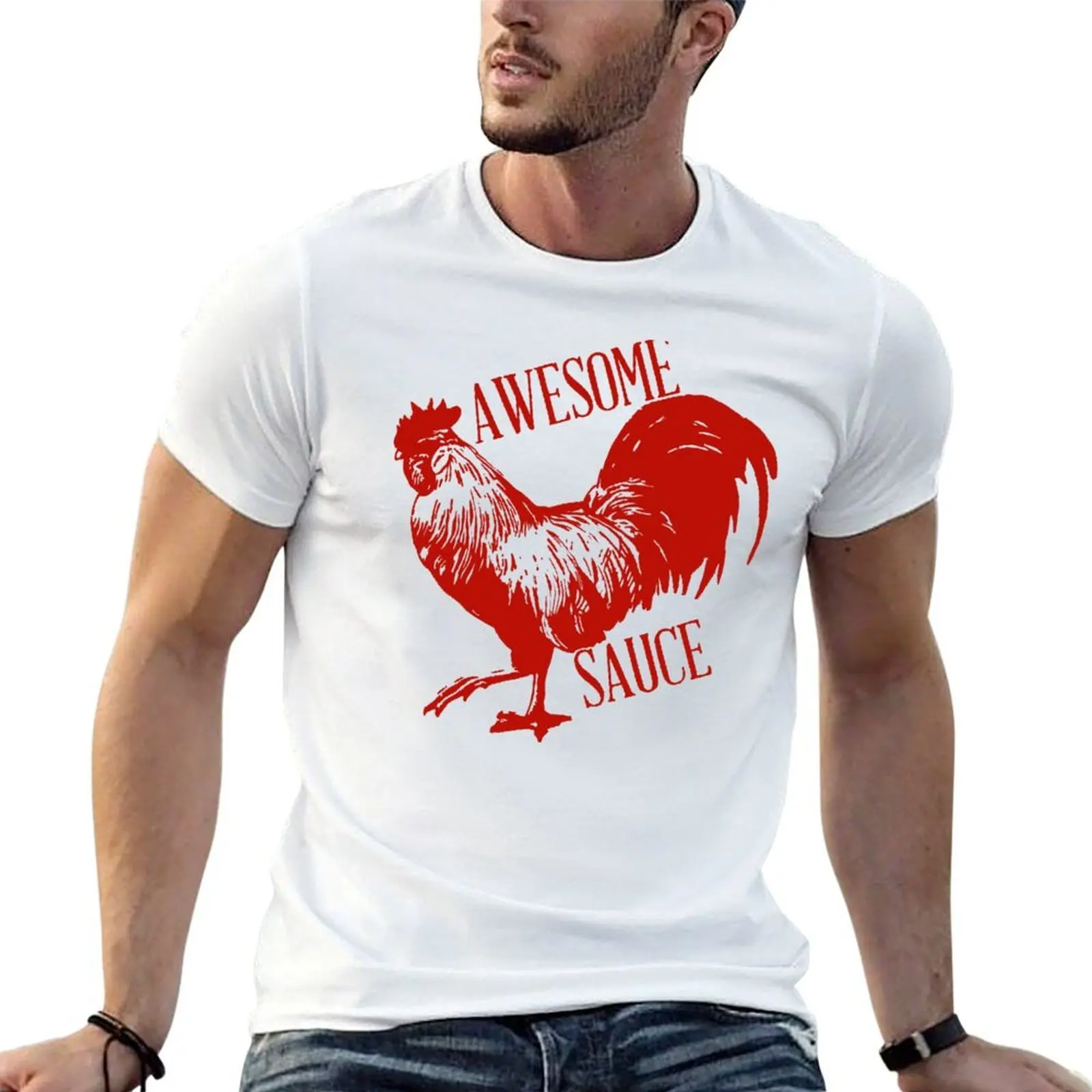 

Awesome Sauce Rooster Chicken T-Shirt man t shirts for men man t shirts high quality luxury brand T-Shirt