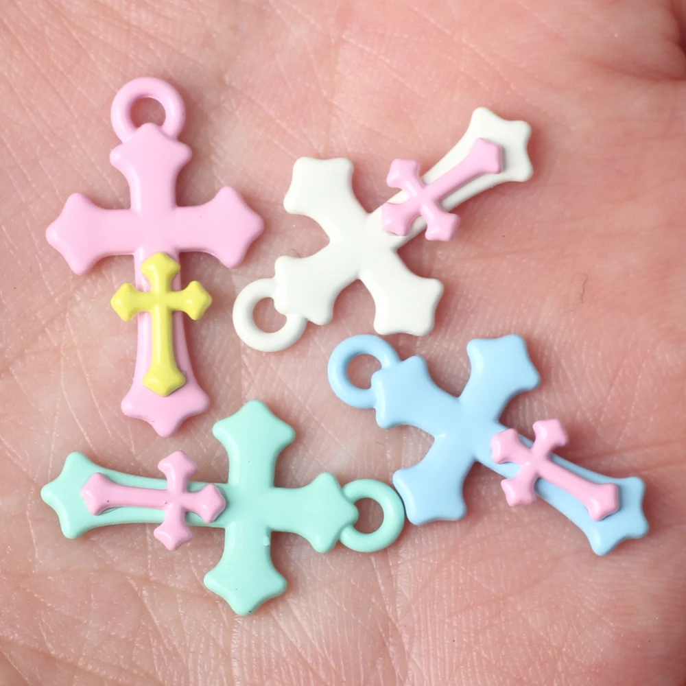 Zinc Alloy Simple Spray Paint Embedded Zircon Cross Charms 6pcs/lot For DIY Fashion Drop Earrings Jewelry Making Accessories