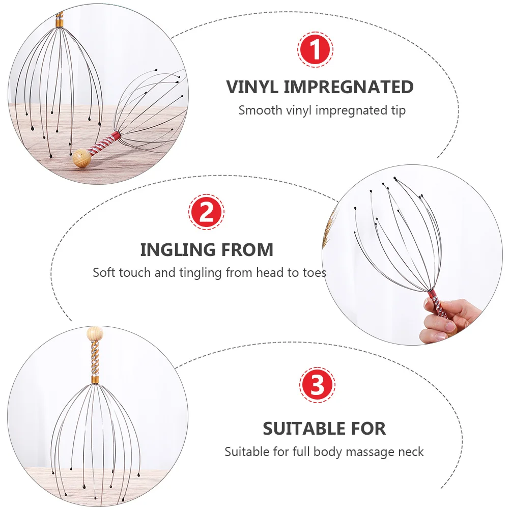 6 قطعة أدوات مدلك العضلات الصلب الأساسية مقبض خشبي يده العلاجية فروة الرأس رئيس مدلك تدليك كامل الجسم الرقبة الكتفين #3