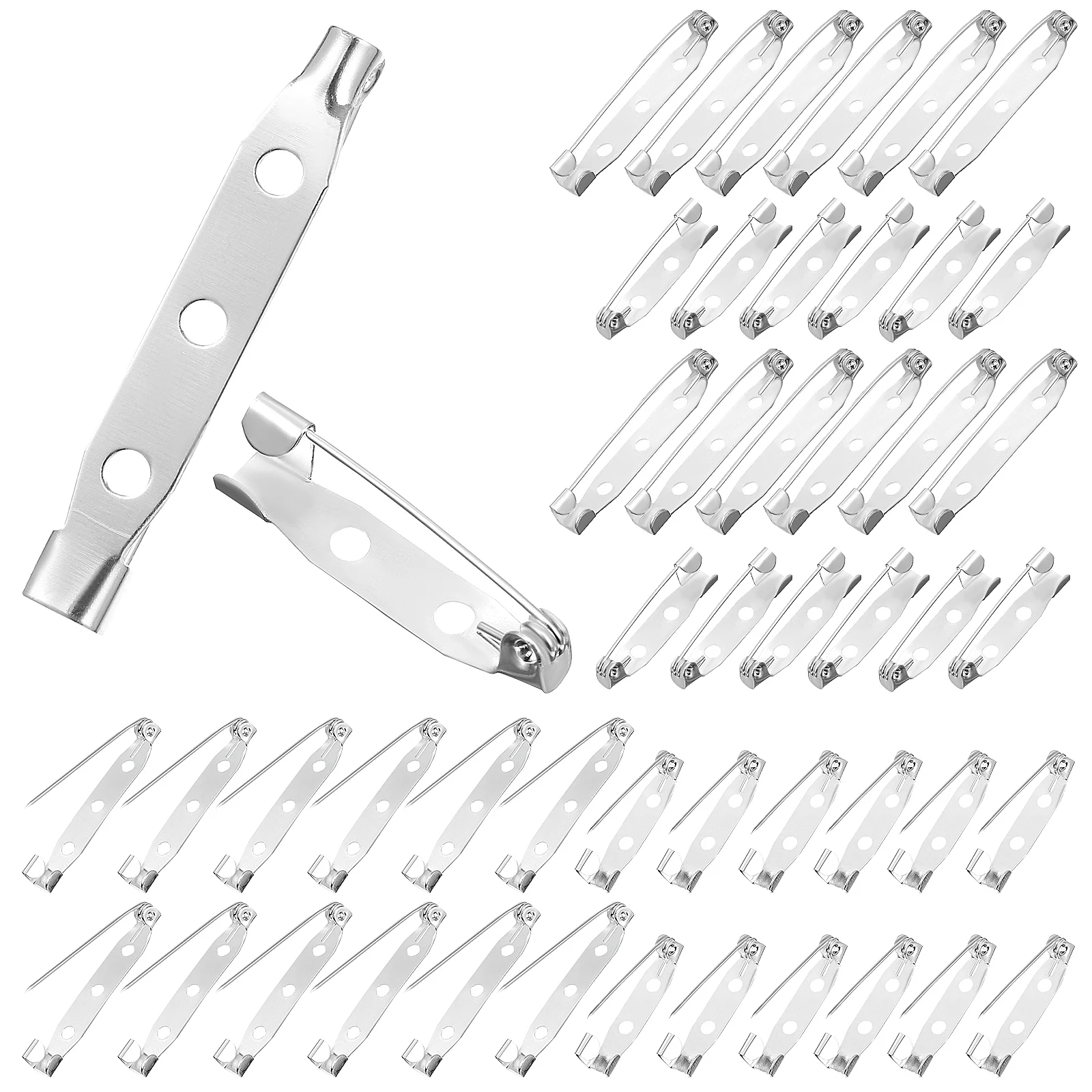 

100 Pcs Pins Brooch Safety Pins 25mm Silver Double Hole 35mm Triple Hole Metal Craft Badge Backs Handicraft Supplies