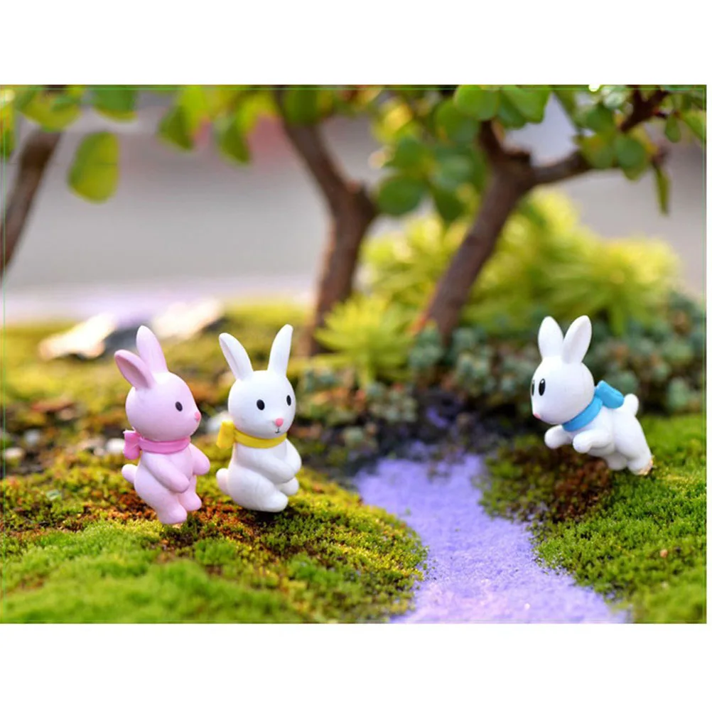 

8 pcs Mini Rabbits Miniature Ornament Kits For Diy Fairy Garden Moss Terrarium Landscape Decoration With Pink White Figurines