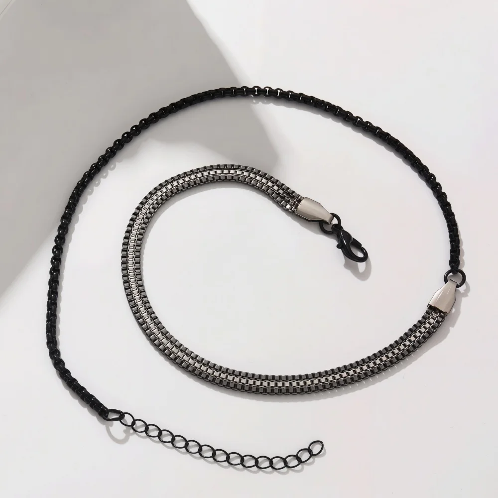 Hip-Hop Edelstahl Mehrschichtiges Kastenkette Armband Retro Schwarz-Weiß Wickelarmband für Männer Modeschmuck – Detail 5