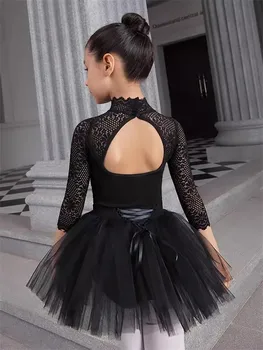 Vestido de Ballet para niñas, leotardos gimnásticos, falda de encaje, leotardos, vestidos de fiesta de manga larga, traje de baño gimnástico para niños pequeños para bailar