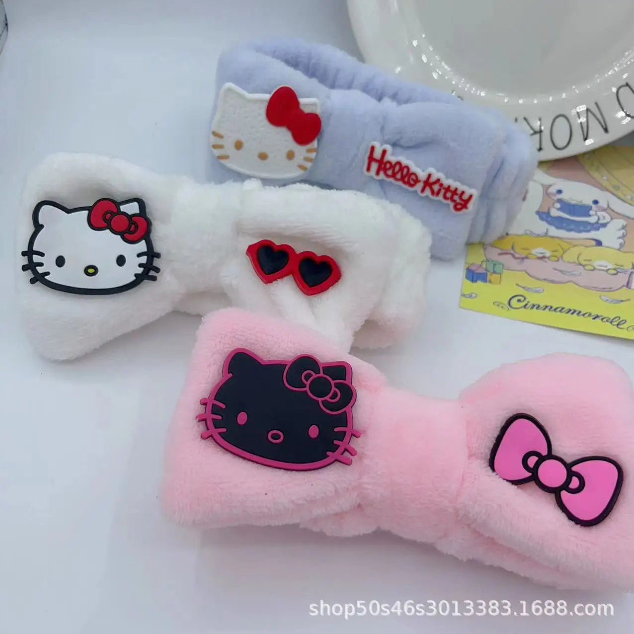 

New model Hello Kitty Women's Elastic Headband Anime Characters Cute Headband Girls' Bow Wash Face Beauty Headband Gifts
