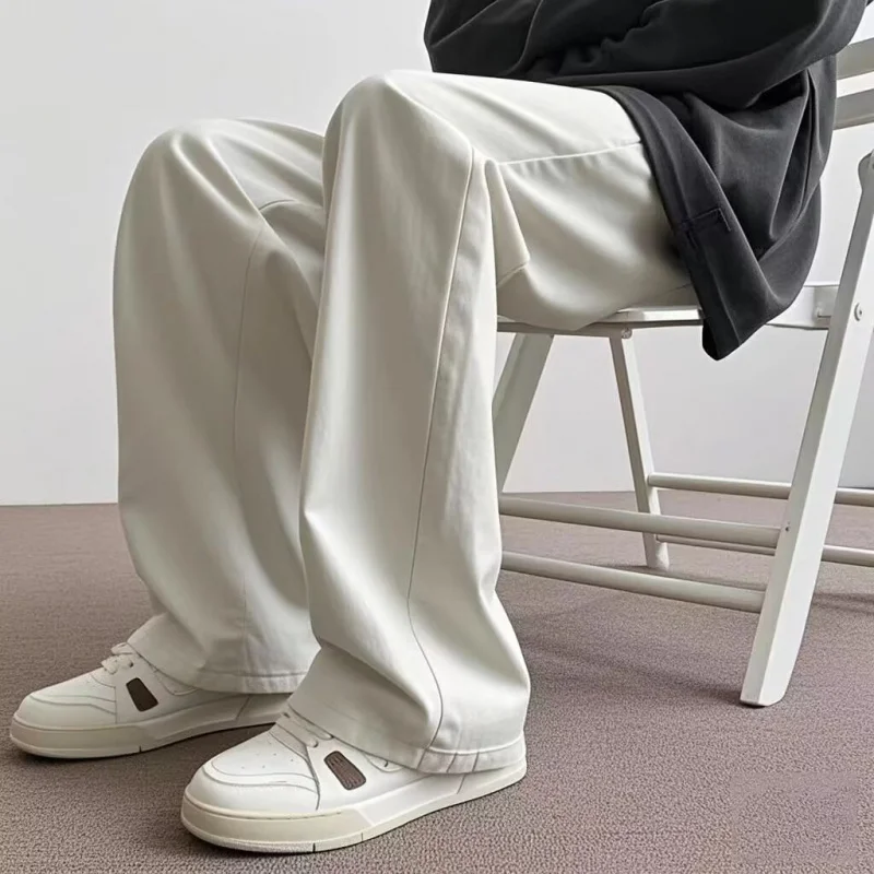

American High Street White Jeans Men Retro Trendy Draped Straight-Leg Floor-Length Slightly Flared Casual Pants