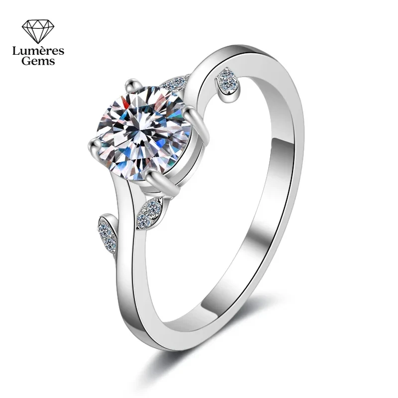 Luxury 18K White Gold Platinum PT950 1Ct Moissanite Wedding Ring For Women Rings Stylish Jewelry