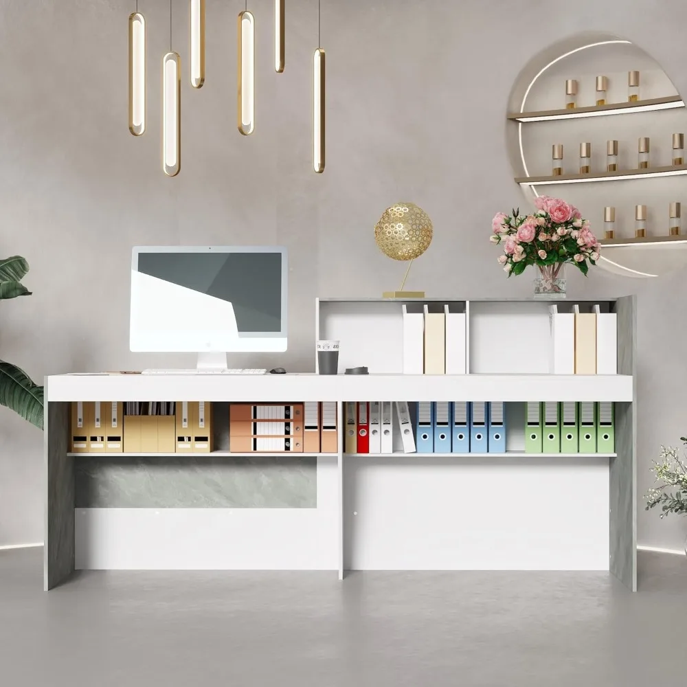 مكتب مكتب الاستقبال الحديث من Homsee مع أرفف تخزين وملمس رخامي، طاولة مكتب أمامية لعداد البيع بالتجزئة للخروج والساعة #3