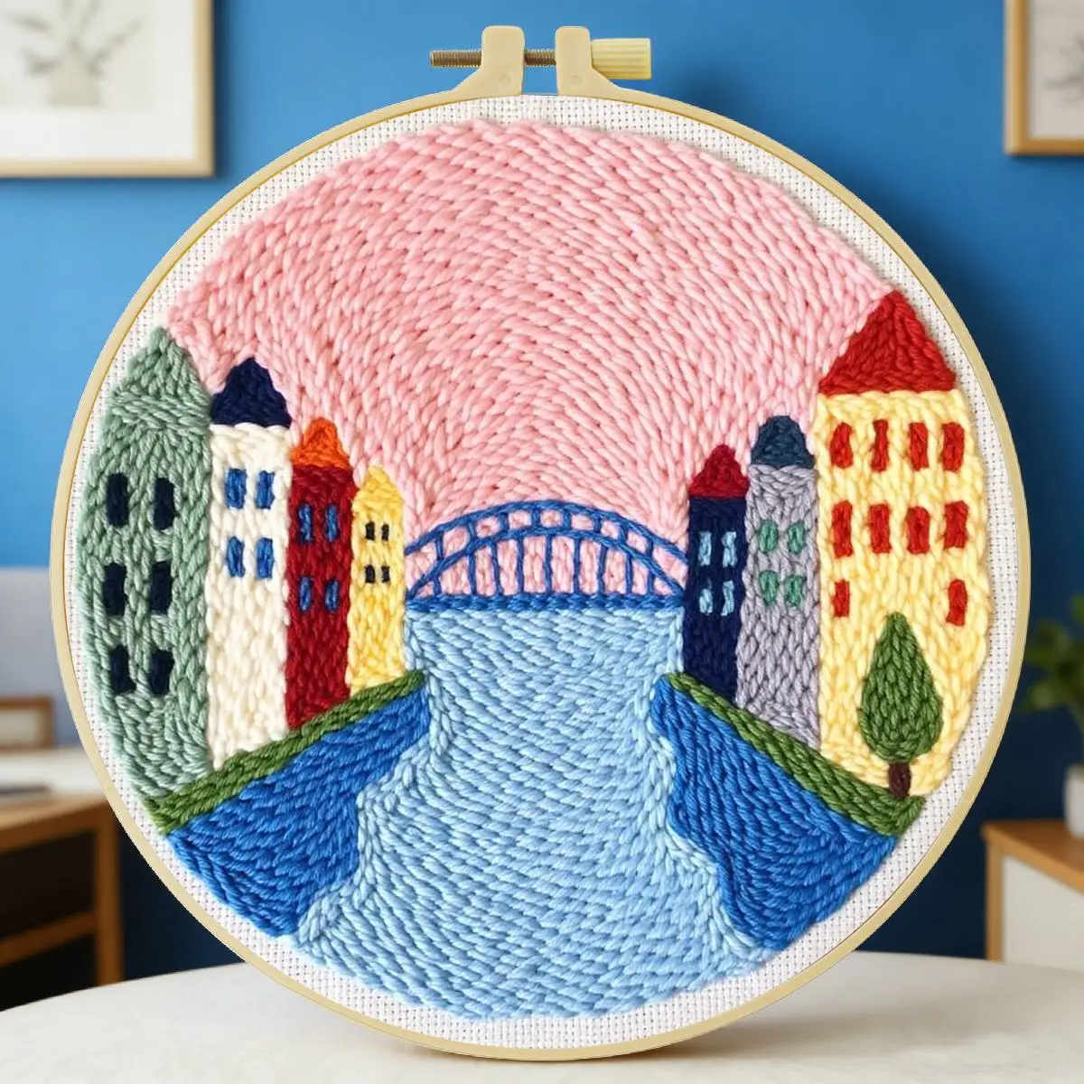 20X20CM/7,87 Zoll Landschaft - Stadtbild Stanznadel-Stickset, Stickerei, gestrickte Stickerei, DIY handgemachtes Geschenk – Detail 6