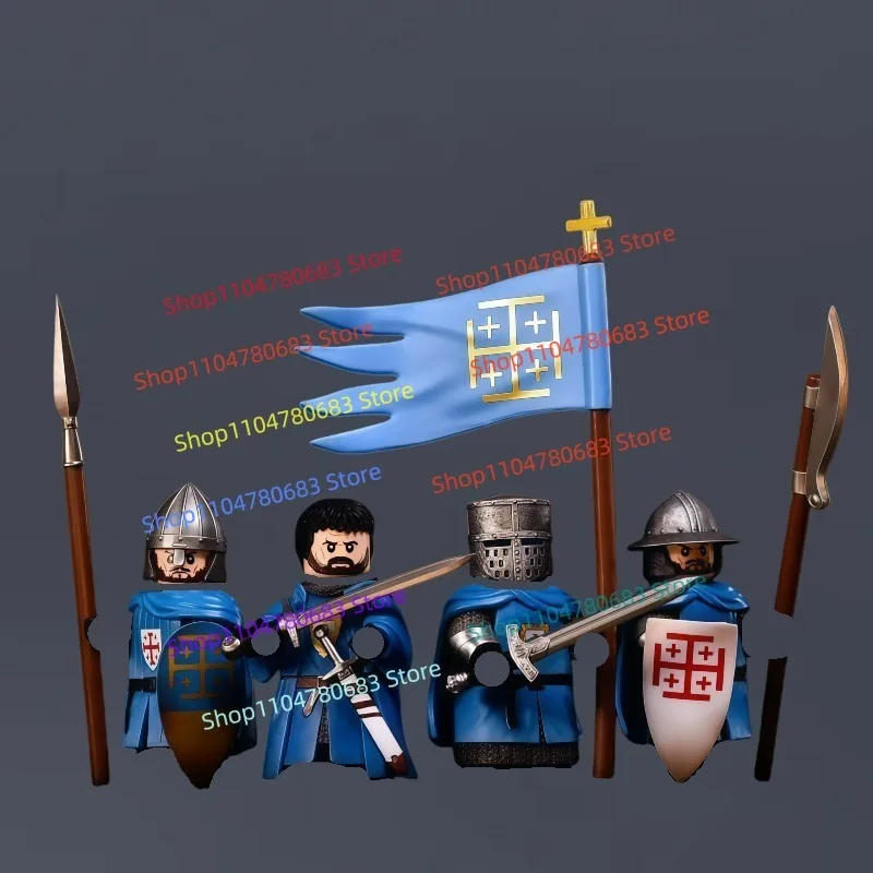 

Строительные блоки MOC, средневековые 4-рыцарские мини-фигурки, сборная модель, дисплей, персонаж аниме, декоративная игрушка, подарок, коллекционная