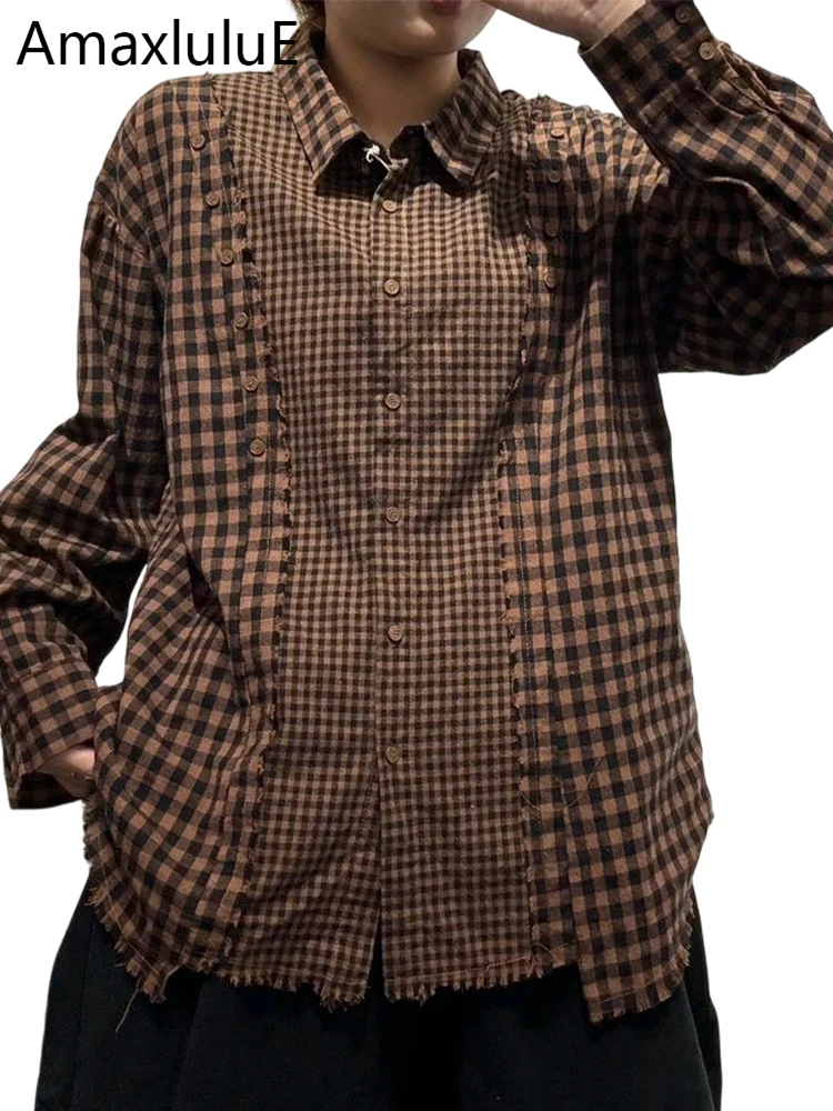 

Amax LuluE корейский дизайн модные классические клетчатые топы женские 2026 винтажные свободные роскошные рубашки женские весенние повседневные элегантные блузки