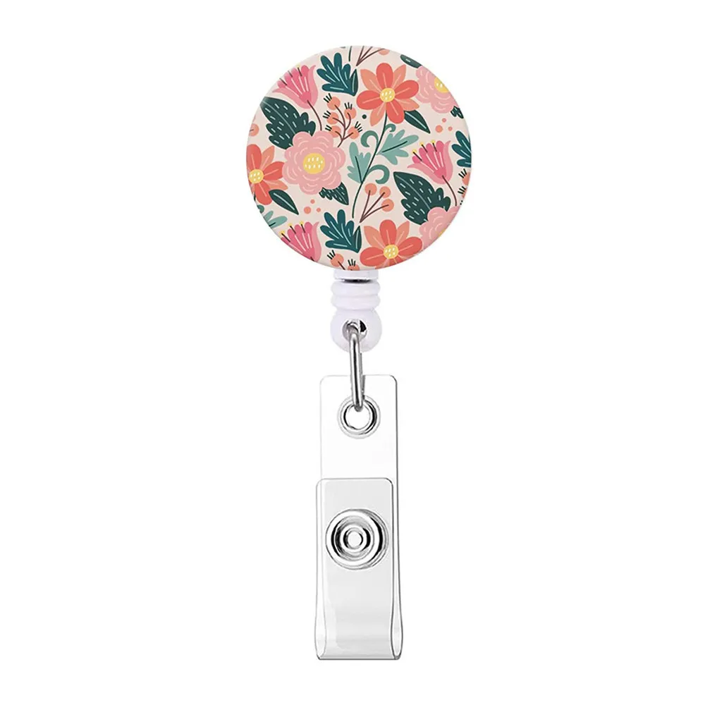 2024 Creative Flower Retractable Nurse Badge Holder Badge Reel Clip Flower Students Name Tag Id Card Holder Lanyards Accessories