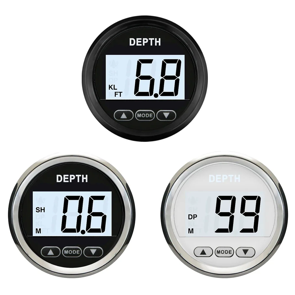 ELING 12VDC Ships 52mm Waterproof Digital Depth Gauge Indicator with Transducer and White Backlight for Yachts Fishing Boats
