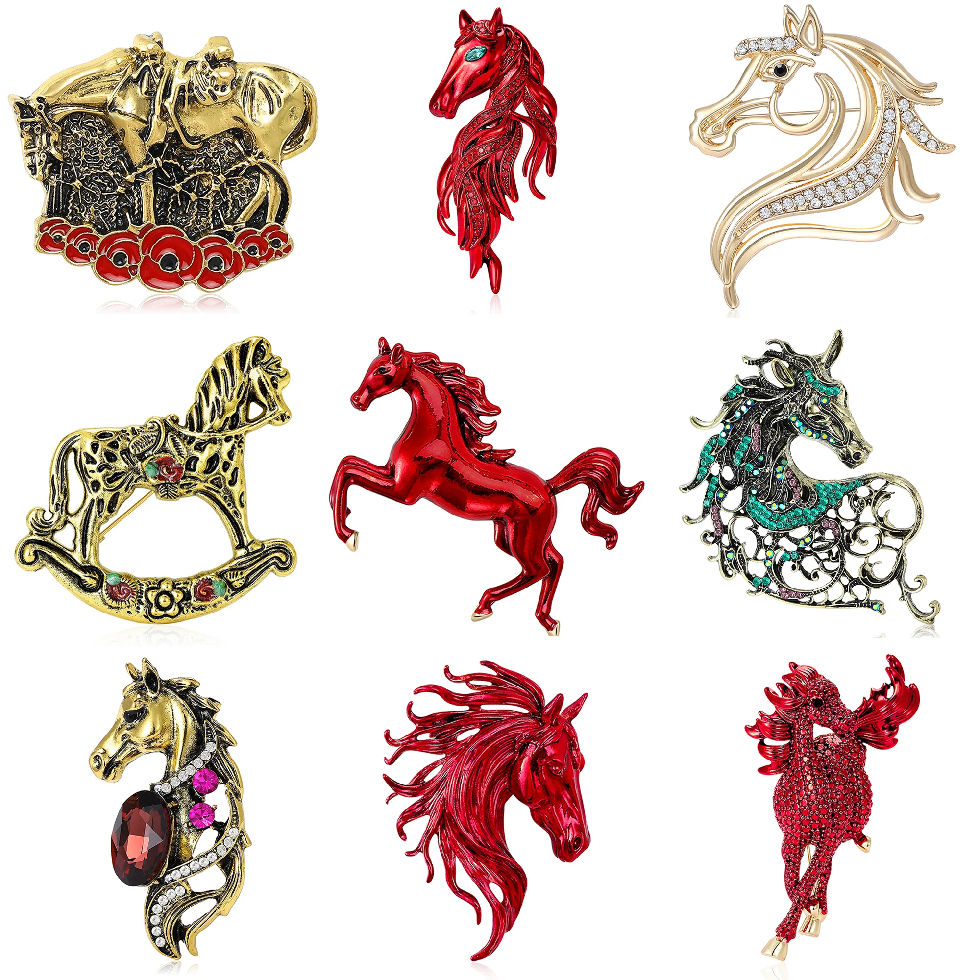 

Trendy Enamel Horse Brooches for Women Unisex Rhinestone Animals Pins Badges Office Party New Year Gifts Jewelry Accessories