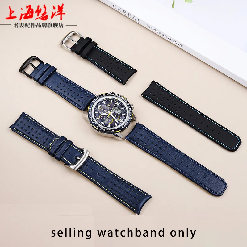 

Cowhide Wristband 22mm 23mm for Citizen Sky Eagle Blue Angel AT8020 JY8078 Arc Mouth Blue Cowhide Watch Strap watchband