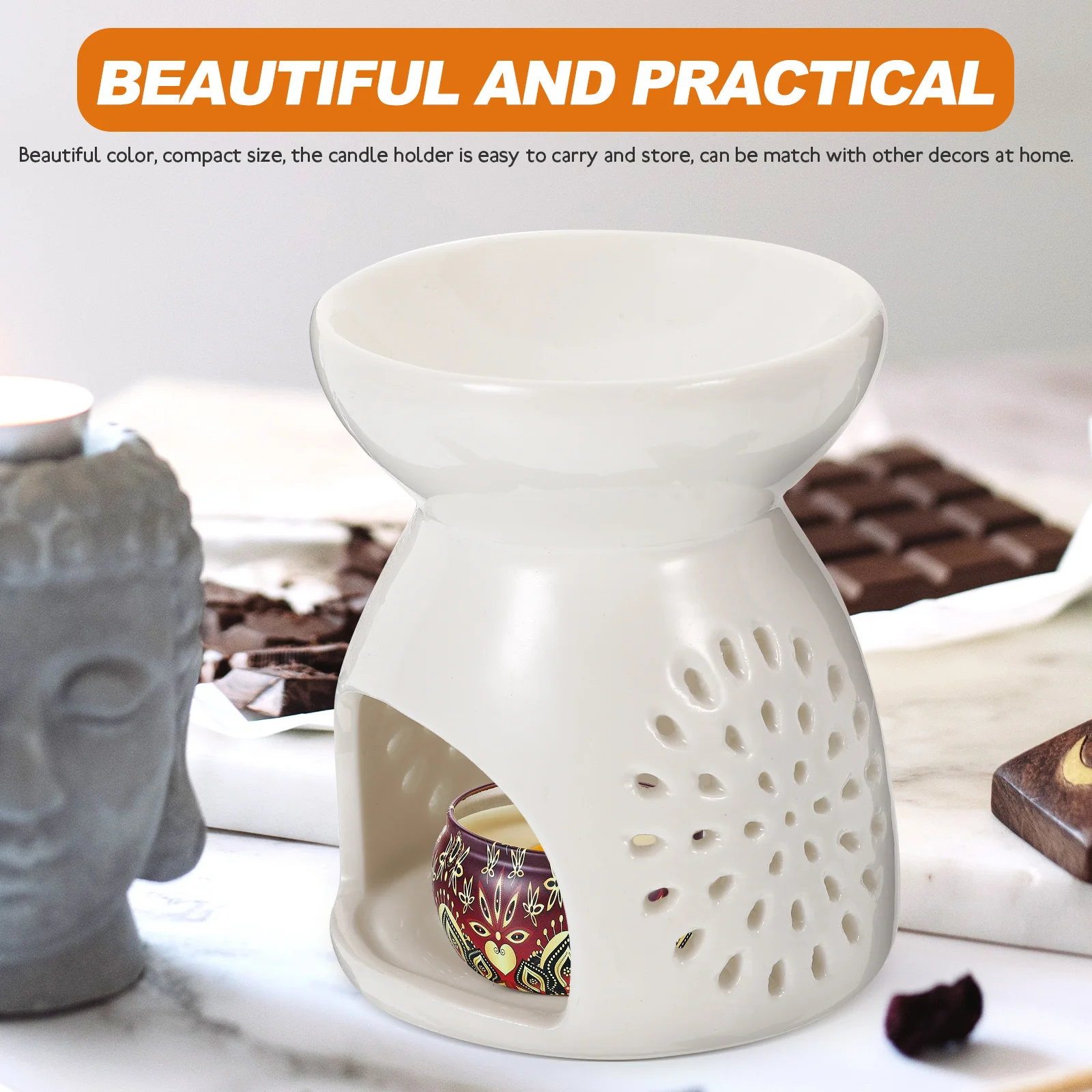 

Decorative Ceramic Essential Oil Burner Hollow Pattern Aroma Diffuser Holder for Home Desktop Decoration