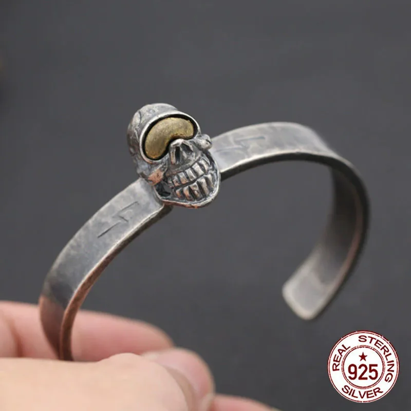 

Браслет из стерлингового серебра S925, ретро-винтажный стиль, высокогорный дизайн, мужской браслет-скелет с открывающимся механизмом