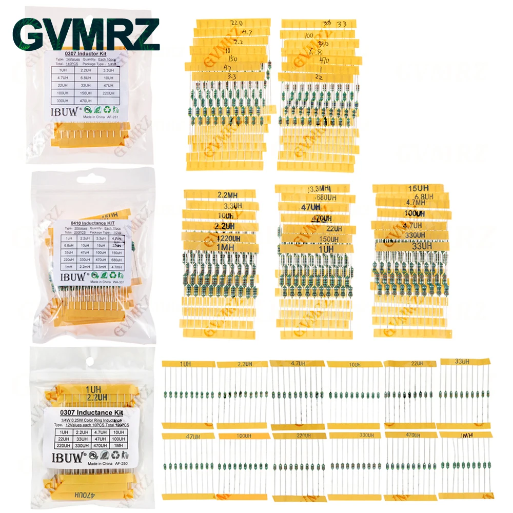 Surtido de inductores de anillo de color 0307 1/4W 0410 1/2W 1UH 10UH 100UH Inductores Kit surtido de inductores