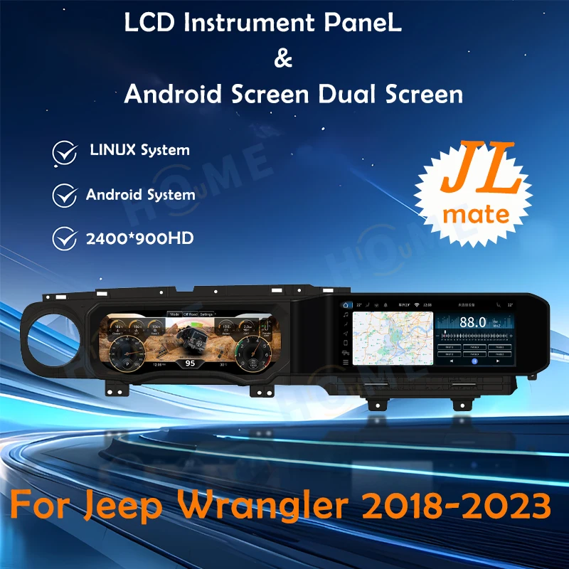 Dashboard Car Multimedia Player For Jeep Wrangler 2018 - 2023 GPS Navigation Android 13 Auto Stereo CarPlay Central Control