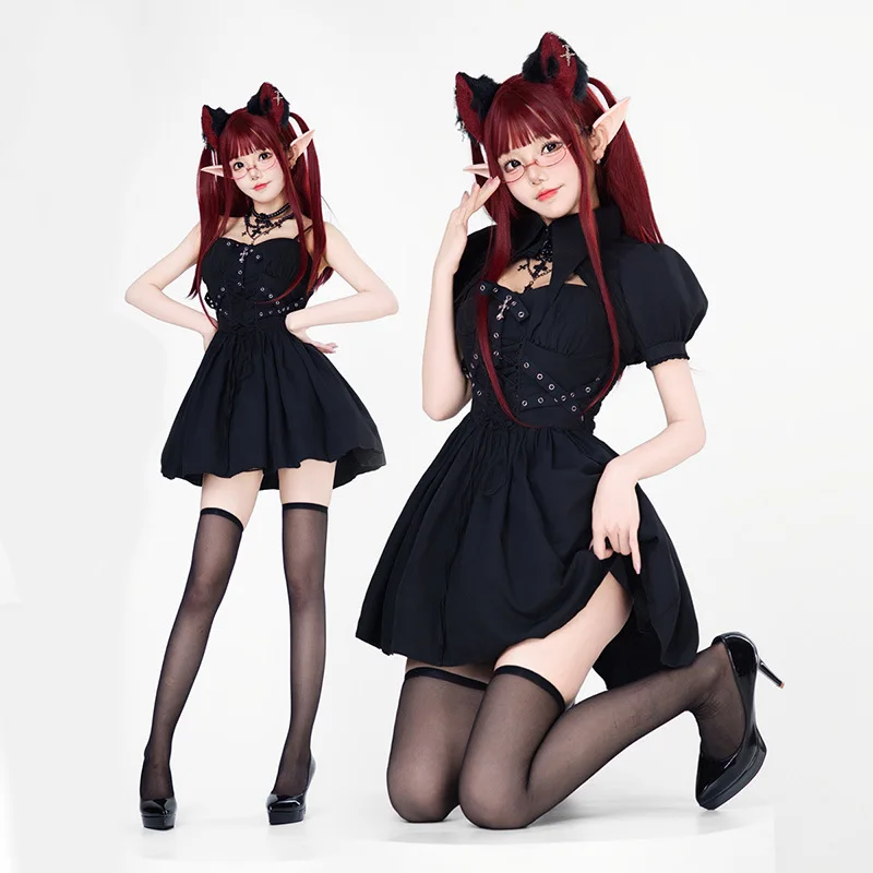 

Dark Gothic Subculture Vampire Cosplay Lolita Spicy Girl Sweet Cool Y2K Punk Dress Performance Clothing Halloween Costume