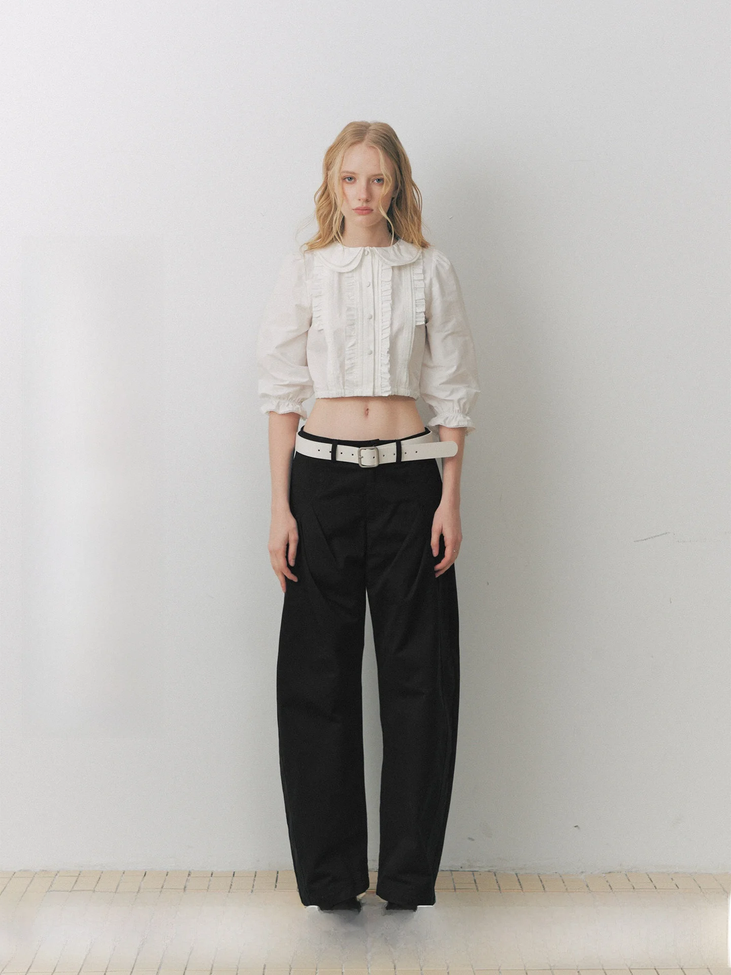 

Deleteex Original adow Series Double Layer Doll Collar Design Accordion Pleated Ruffle High Waist Top Girls Faion Spring ...