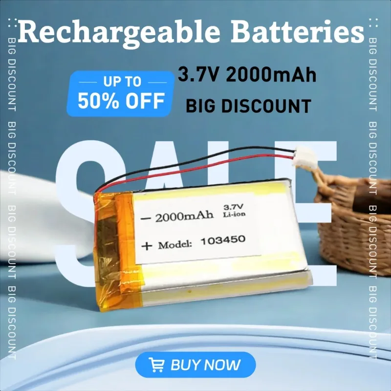 

3.7V 2000mAh 103450 Rechargeable Battery for Small Pudding Early Education Story Machine Cordless Phone Navigator