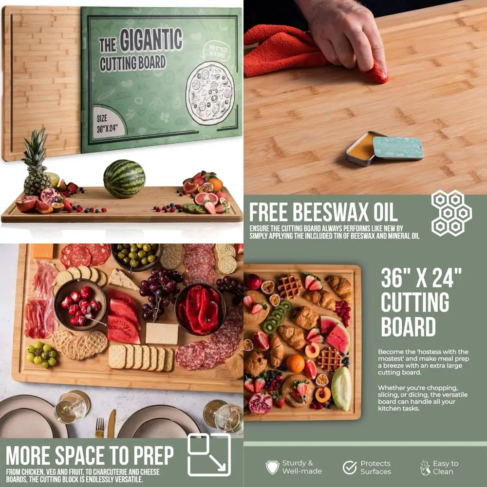 

Large Heavy-Duty Bamboo Cutting Board 36" x 24" by Grizzly Living - Ideal for Meat, Vegetables, and Charcuterie