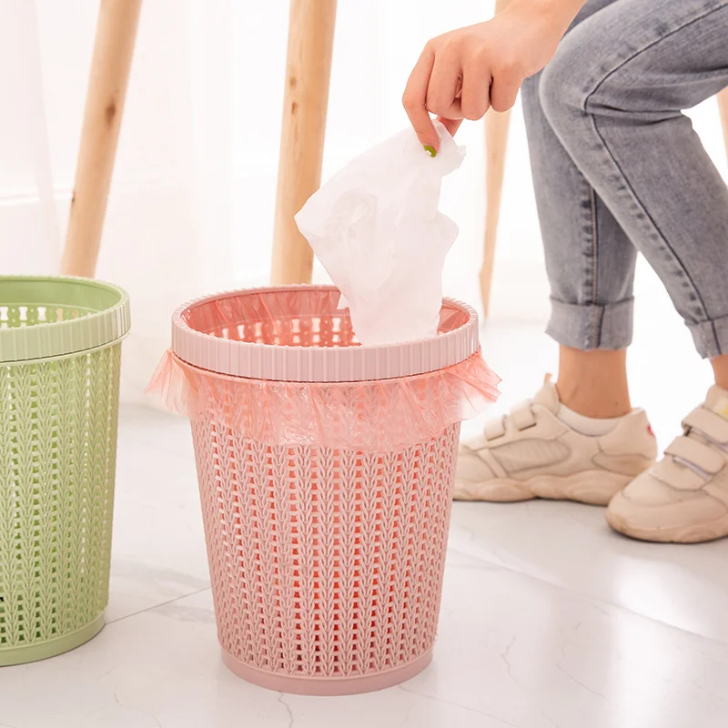 Automatic Bag Change of Trash Can, Bin Bag At The Bottom of Household Bag with Pressure Ring In Kitchen Hollowed Out Wastebasket