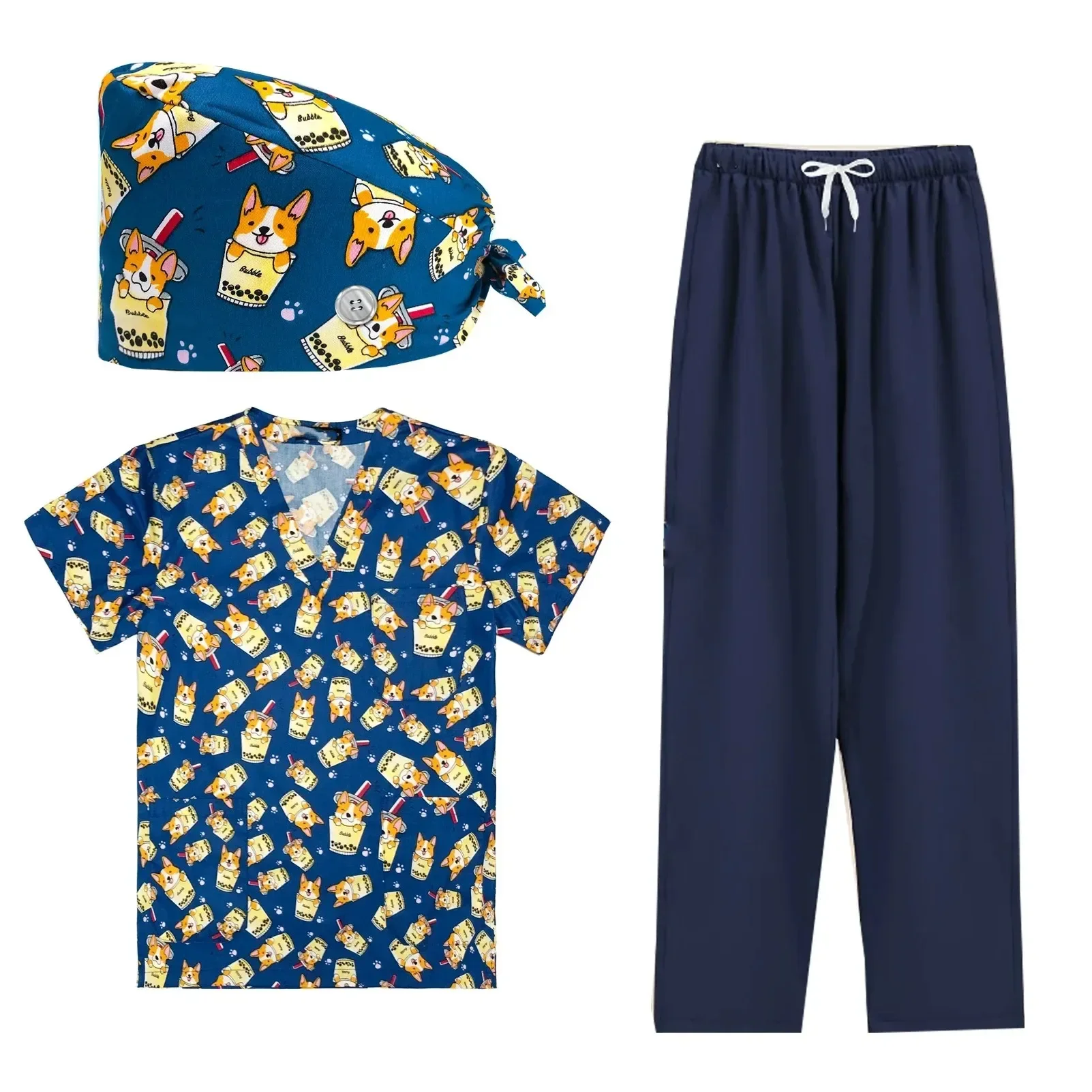 Pet Clinic Vet Work Uniforms Women Nurse Accessories Animal Printed Hospital Doctor Nursing T-Shirt Medical Scrubs Odzież Tops