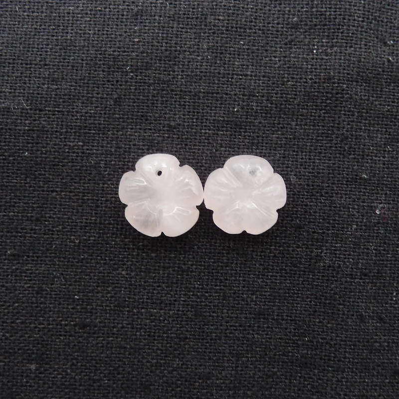 Natural Rose Quartz Flower Carving Earring Beads 17x6mm 3g Drilled Matched Pair Gemstone for Jewelry Making