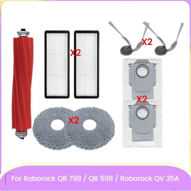 ABBZ-Spare Parts For Roborock QR 798 / QR 598 / QV 35A Main Side Brush Hepa Filter Dust Bag Mop Cloth Efficient Cleaning