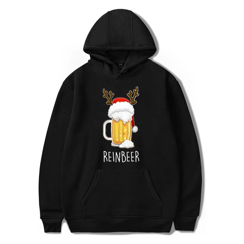 Women Men Matching Christmas Hoodies Winedeer Reinbeer Print Funny Beer Pattern Outerwear Loose Fashion Couple Xmas Sweatshirt