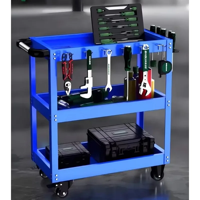 3 Tier Heavy Duty Tool Cart Hand Push Trolley Multi Function For Auto Repair Workshop Parts Storage Organization