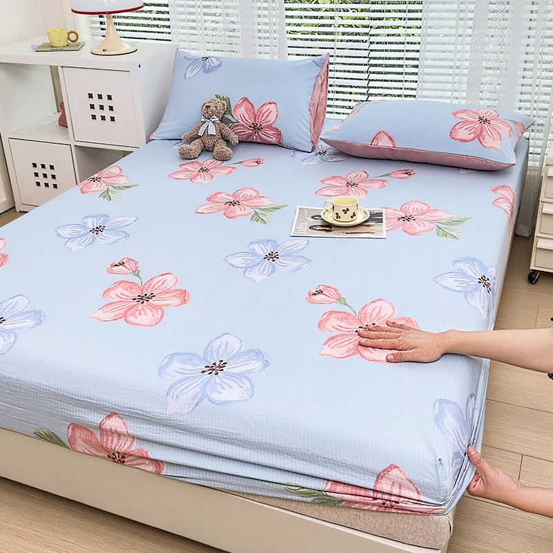 The New 2024 Item The Fitted Antibacterial Bed Cover Small Cotton Mattress Cover Printed 360-degree Bed Sheet with Elastic Wrap