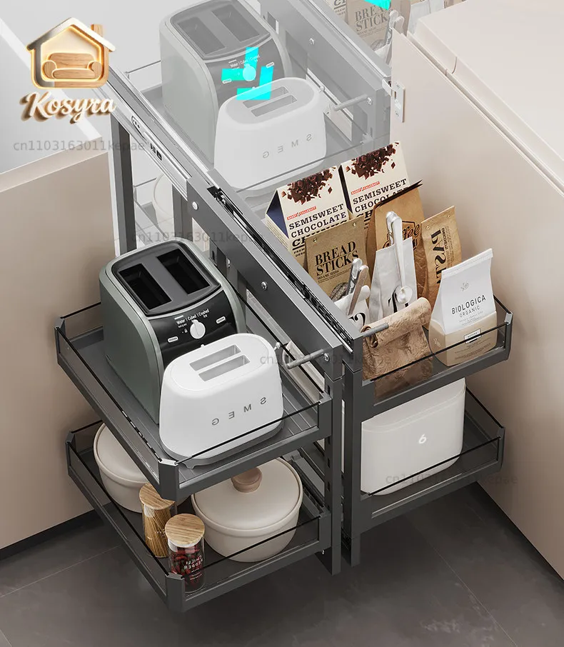 Kitchen cabinet corner corner pull basket Kitchen cabinet corner pot storage rack all pull out little monster pull basket